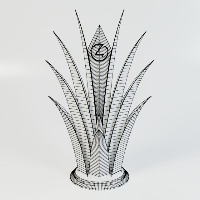 weekly render wireframe image of ArtDeco Leaves Sculpture